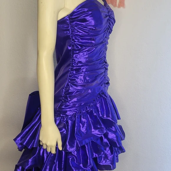 Vintage 80s Purple Lame Party Dress - Picture 4 of 8